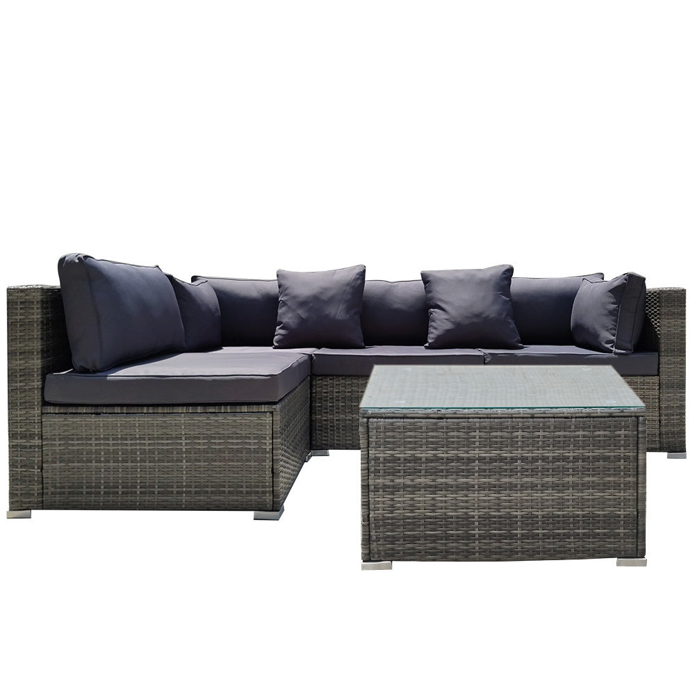 LONDON RATTAN 5 Piece 4 Seater Outdoor Modular Lounge Setting with Coffee Table, Grey V219-OTDOLSLR4SGY2