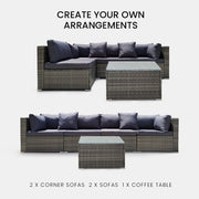 LONDON RATTAN 5 Piece 4 Seater Outdoor Modular Lounge Setting with Coffee Table, Grey V219-OTDOLSLR4SGY2