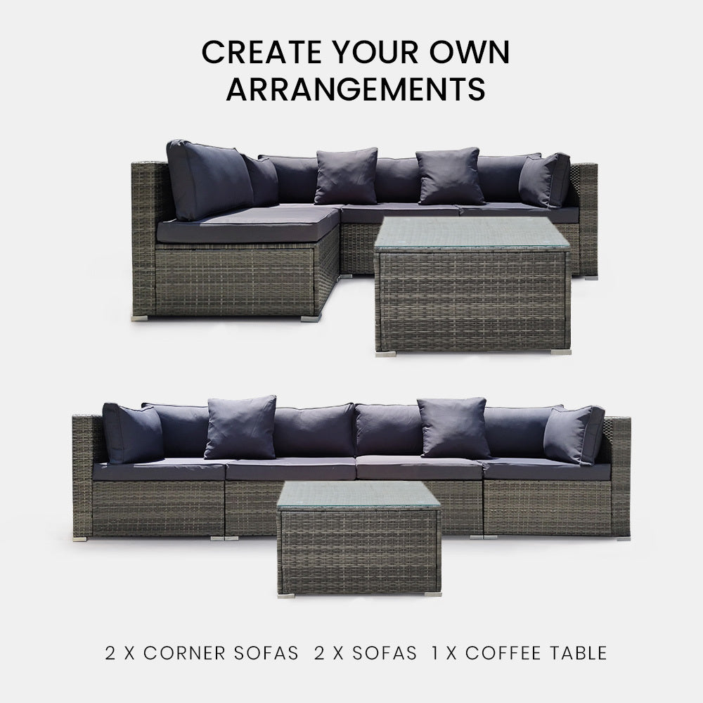 LONDON RATTAN 5 Piece 4 Seater Outdoor Modular Lounge Setting with Coffee Table, Grey V219-OTDOLSLR4SGY2