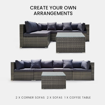 LONDON RATTAN 5 Piece 4 Seater Outdoor Modular Lounge Setting with Coffee Table, Grey V219-OTDOLSLR4SGY2