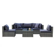 LONDON RATTAN 5 Seater Modular Outdoor Lounge Setting with Coffee Table, Grey V219-OTDOLSLR5SGY1