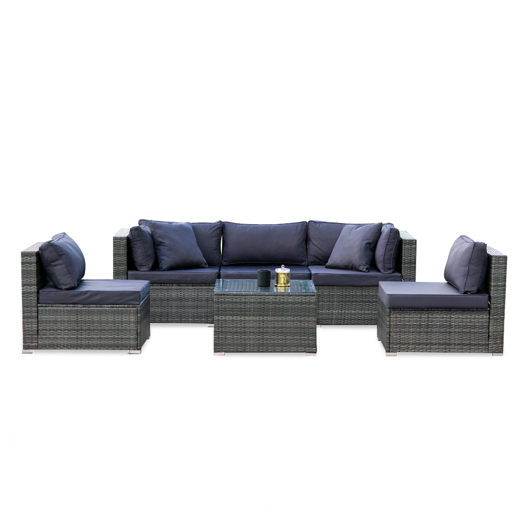 LONDON RATTAN 5 Seater Modular Outdoor Lounge Setting with Coffee Table, Grey V219-OTDOLSLR5SGY1