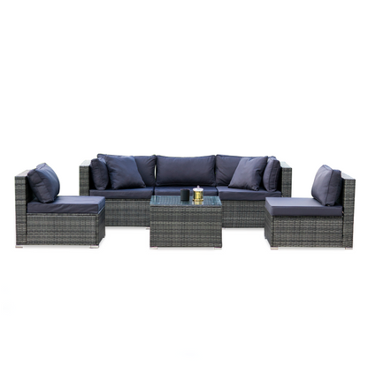 LONDON RATTAN 5 Seater Modular Outdoor Lounge Setting with Coffee Table, Grey V219-OTDOLSLR5SGY1