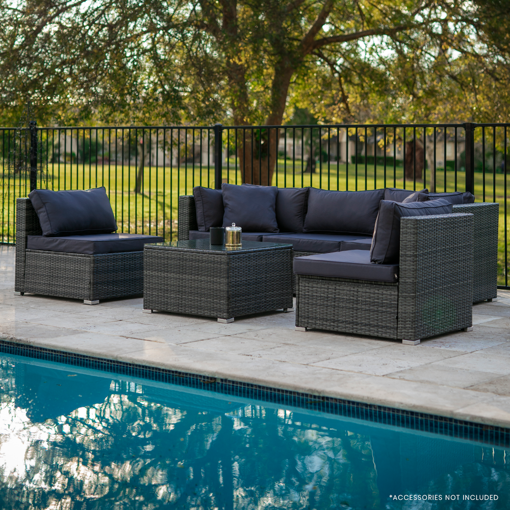 LONDON RATTAN 5 Seater Modular Outdoor Lounge Setting with Coffee Table, Grey V219-OTDOLSLR5SGY1