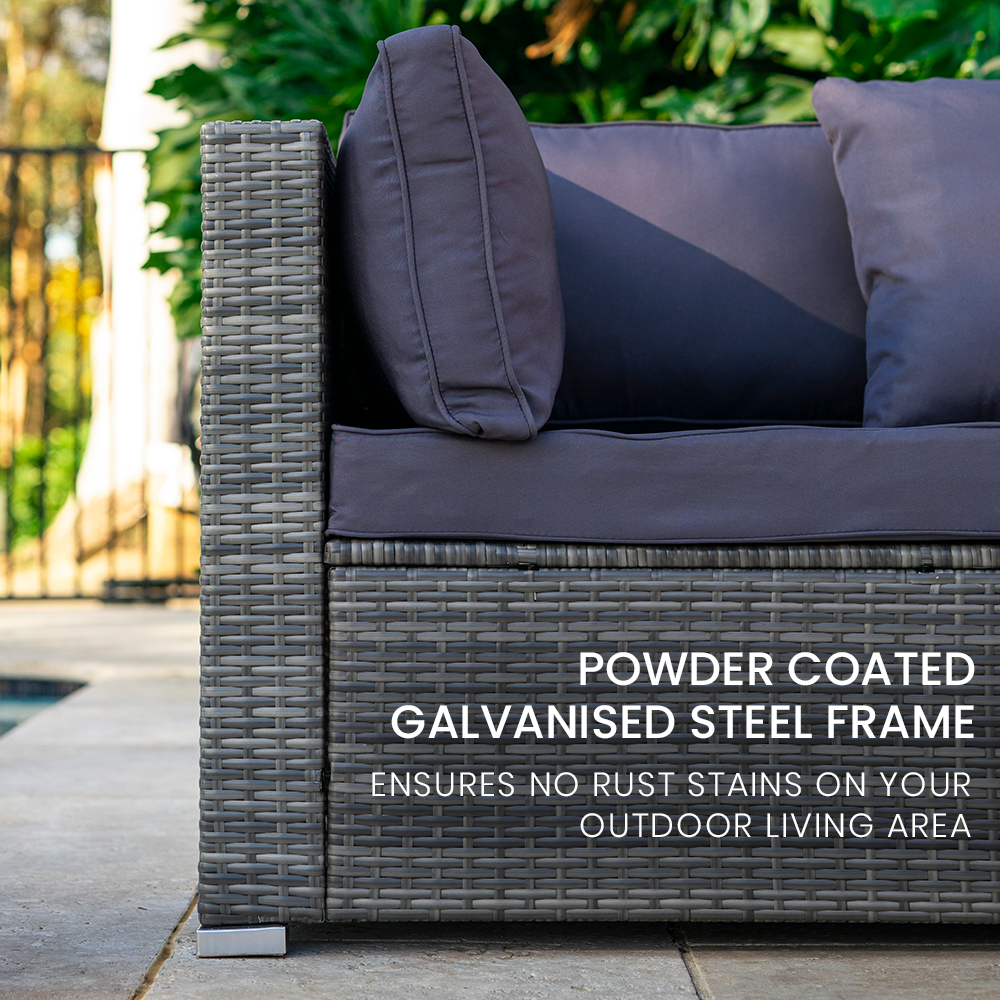 LONDON RATTAN 5 Seater Modular Outdoor Lounge Setting with Coffee Table, Grey V219-OTDOLSLR5SGY1