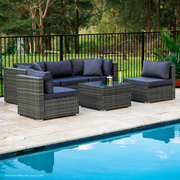 LONDON RATTAN 5 Seater Modular Outdoor Lounge Setting with Coffee Table, Grey V219-OTDOLSLR5SGY1
