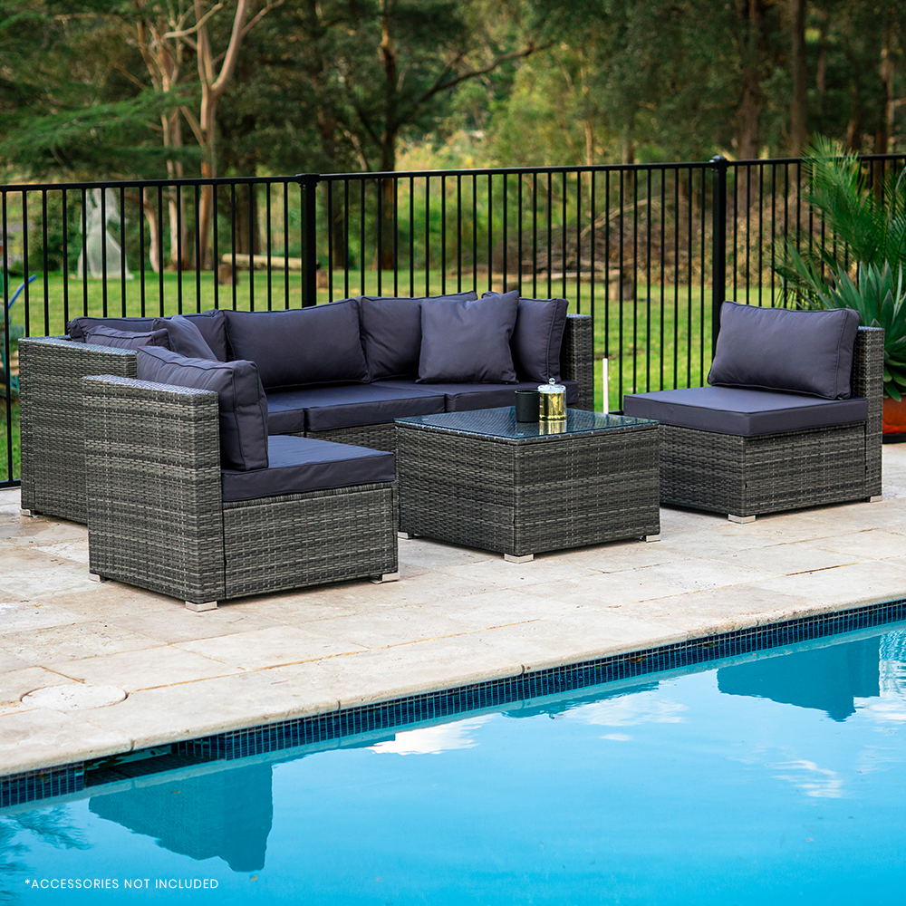 LONDON RATTAN 5 Seater Modular Outdoor Lounge Setting with Coffee Table, Grey V219-OTDOLSLR5SGY1