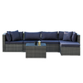 LONDON RATTAN 5 Seater Modular Outdoor Lounge Setting with Coffee Table, Ottoman, Grey V219-OTDOLSLR5SGY3