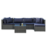LONDON RATTAN 5 Seater Modular Outdoor Lounge Setting with Coffee Table, Ottoman, Grey V219-OTDOLSLR5SGY3