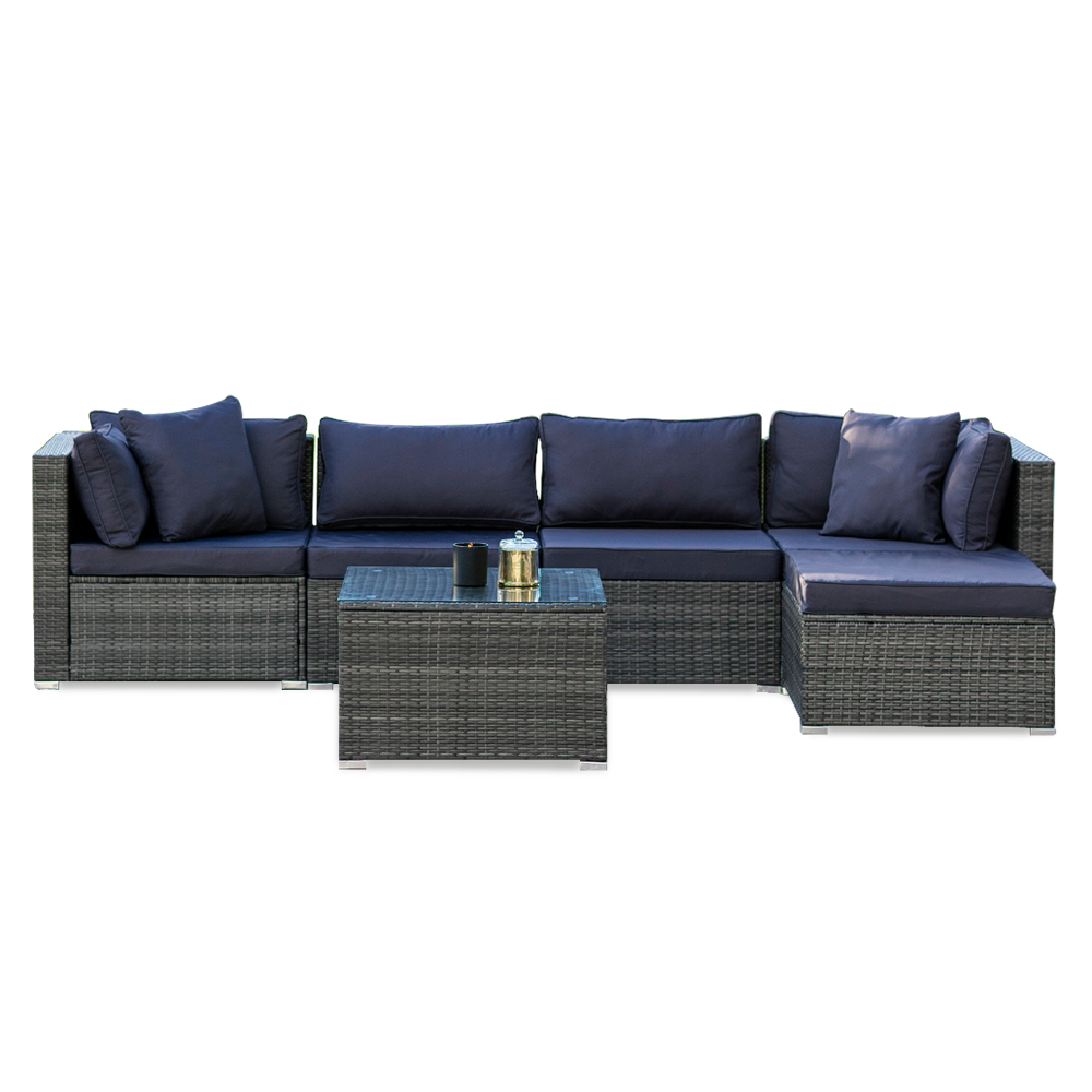LONDON RATTAN 5 Seater Modular Outdoor Lounge Setting with Coffee Table, Ottoman, Grey V219-OTDOLSLR5SGY3