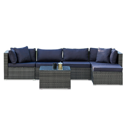 LONDON RATTAN 5 Seater Modular Outdoor Lounge Setting with Coffee Table, Ottoman, Grey V219-OTDOLSLR5SGY3