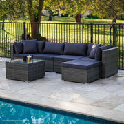 LONDON RATTAN 5 Seater Modular Outdoor Lounge Setting with Coffee Table, Ottoman, Grey V219-OTDOLSLR5SGY3