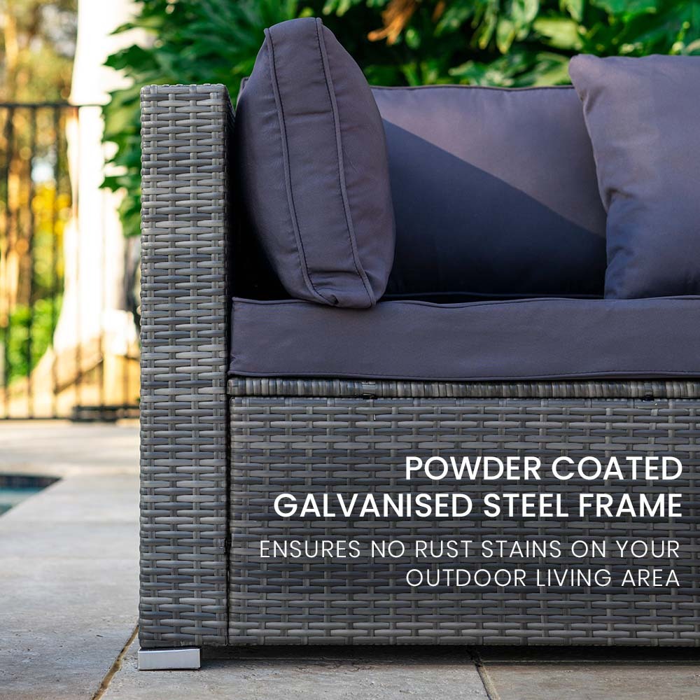LONDON RATTAN 5 Seater Modular Outdoor Lounge Setting with Coffee Table, Ottoman, Grey V219-OTDOLSLR5SGY3