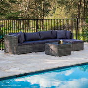 LONDON RATTAN 5 Seater Modular Outdoor Lounge Setting with Coffee Table, Ottoman, Grey V219-OTDOLSLR5SGY3