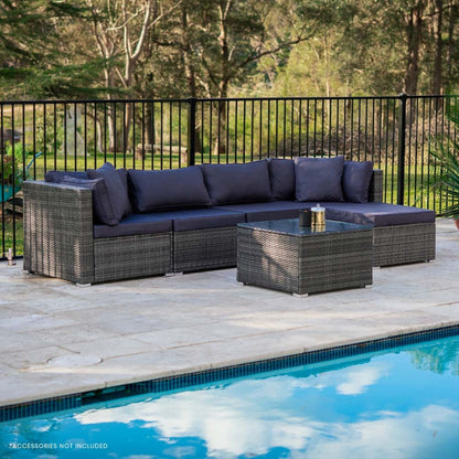 LONDON RATTAN 5 Seater Modular Outdoor Lounge Setting with Coffee Table, Ottoman, Grey V219-OTDOLSLR5SGY3