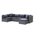 LONDON RATTAN 6 Seater Modular Outdoor Lounge Setting with Ottoman, Grey V219-OTDOLSLR6SGY1
