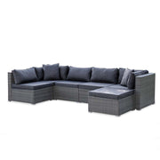 LONDON RATTAN 6 Seater Modular Outdoor Lounge Setting with Ottoman, Grey V219-OTDOLSLR6SGY1