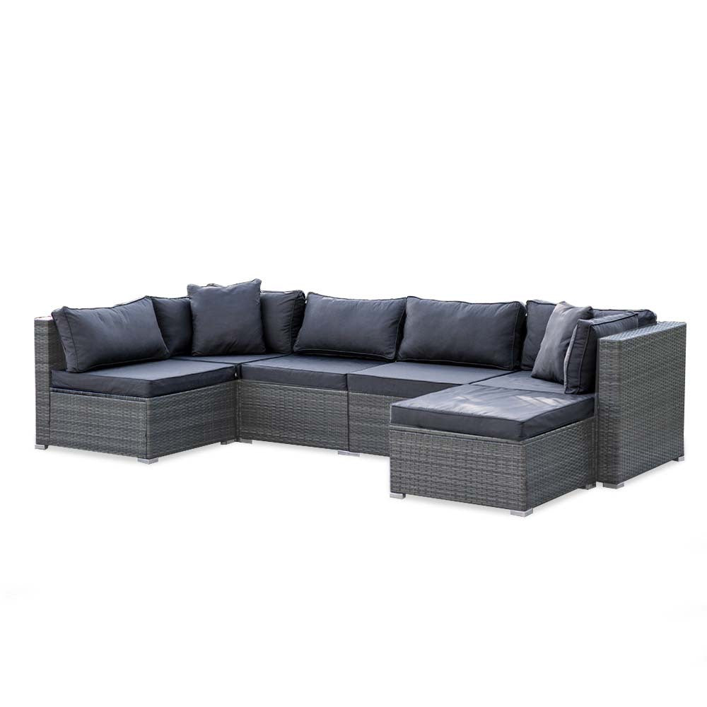 LONDON RATTAN 6 Seater Modular Outdoor Lounge Setting with Ottoman, Grey V219-OTDOLSLR6SGY1