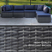 LONDON RATTAN 6 Seater Modular Outdoor Lounge Setting with Ottoman, Grey V219-OTDOLSLR6SGY1