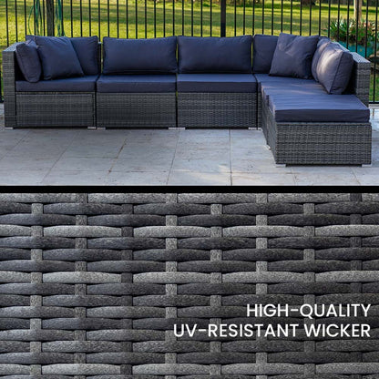 LONDON RATTAN 6 Seater Modular Outdoor Lounge Setting with Ottoman, Grey V219-OTDOLSLR6SGY1