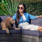 LONDON RATTAN 6 Seater Modular Outdoor Lounge Setting with Ottoman, Grey V219-OTDOLSLR6SGY1