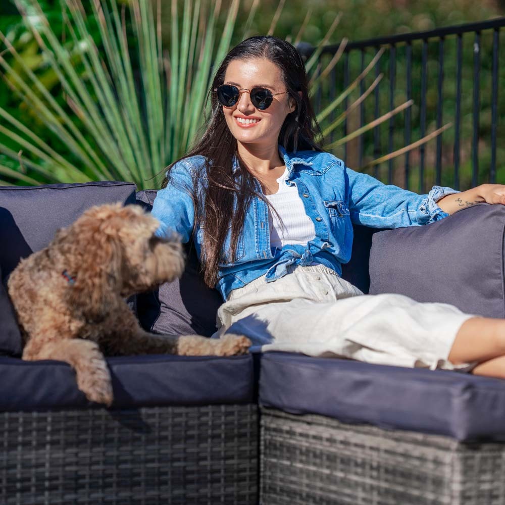 LONDON RATTAN 6 Seater Modular Outdoor Lounge Setting with Ottoman, Grey V219-OTDOLSLR6SGY1