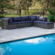 LONDON RATTAN 6 Seater Modular Outdoor Lounge Setting with Ottoman, Grey V219-OTDOLSLR6SGY1