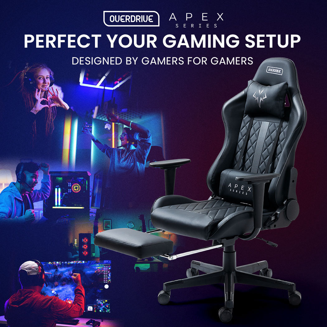 OVERDRIVE Apex Series Reclining Gaming Ergonomic Office Chair with Footrest, Black V219-OVGCFF42A