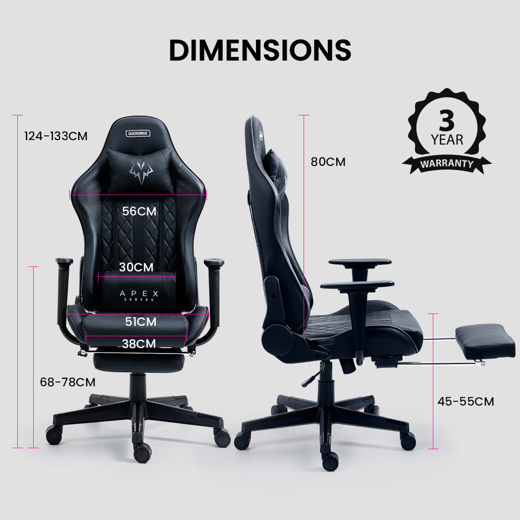 OVERDRIVE Apex Series Reclining Gaming Ergonomic Office Chair with Footrest, Black V219-OVGCFF42A