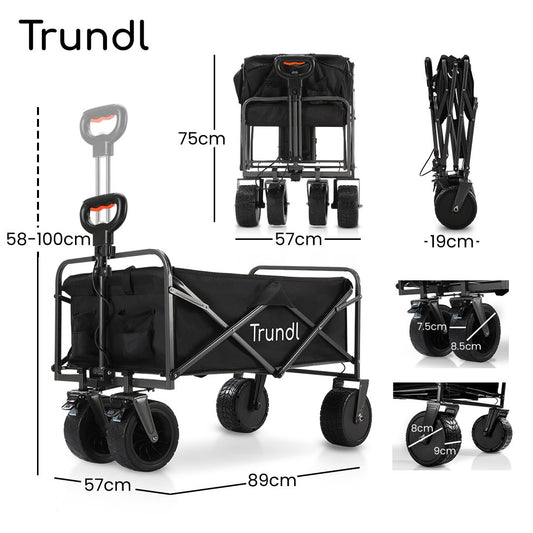 TRUNDL 106L Electric Folding Pull Cart, Powerful Easy Hill Climbing, All-terrain Wheels, Wagon for Beach V219-PCTELETN6KKA