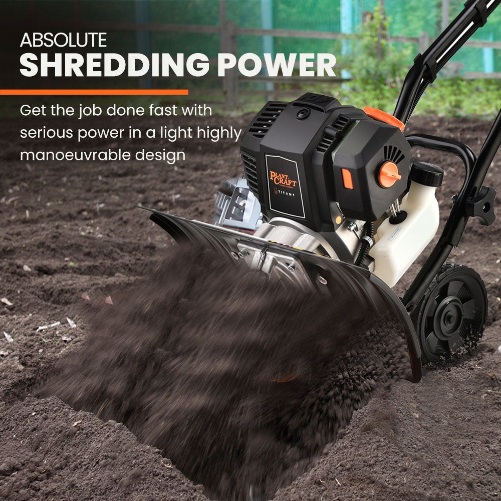PLANTCRAFT 46CC Garden Cultivator Tiller Handheld 15" Inch Petrol 4-Stroke Titan 9 V219-PCTLLG01A