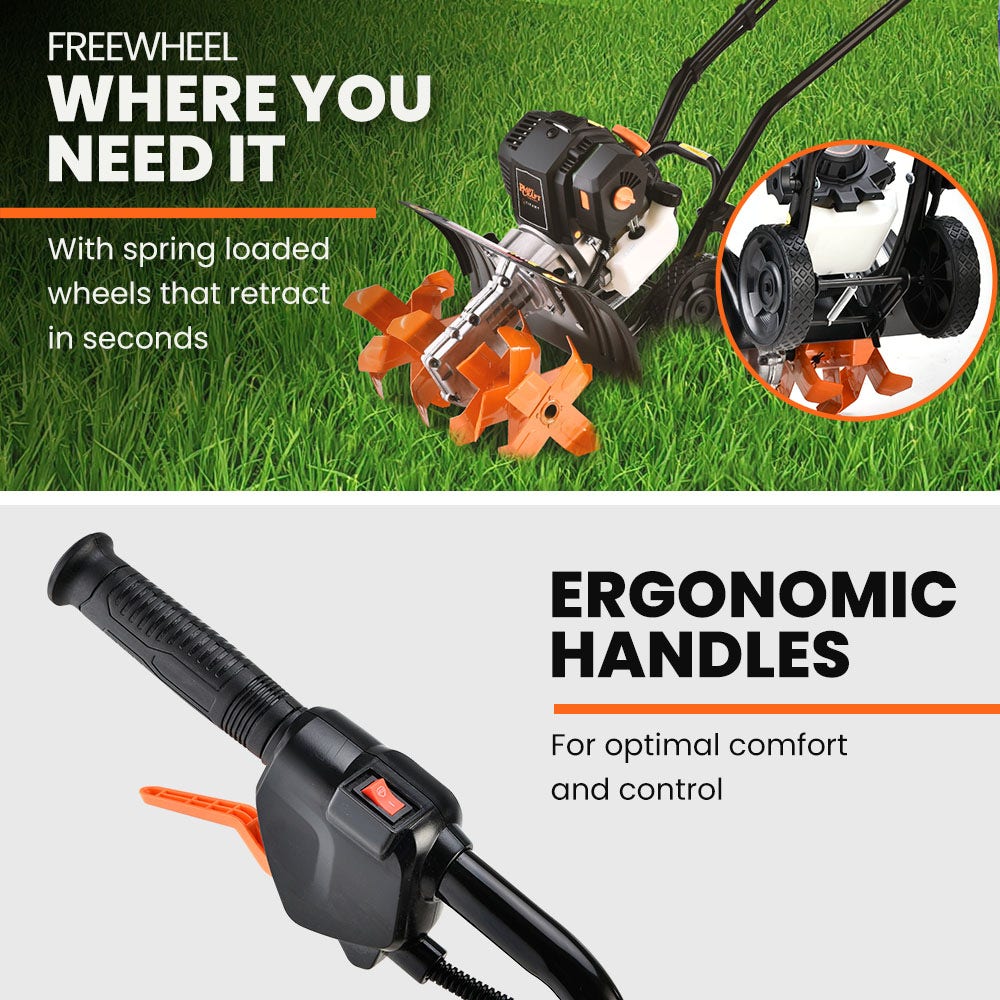 PLANTCRAFT 46CC Garden Cultivator Tiller Handheld 15" Inch Petrol 4-Stroke Titan 9 V219-PCTLLG01A