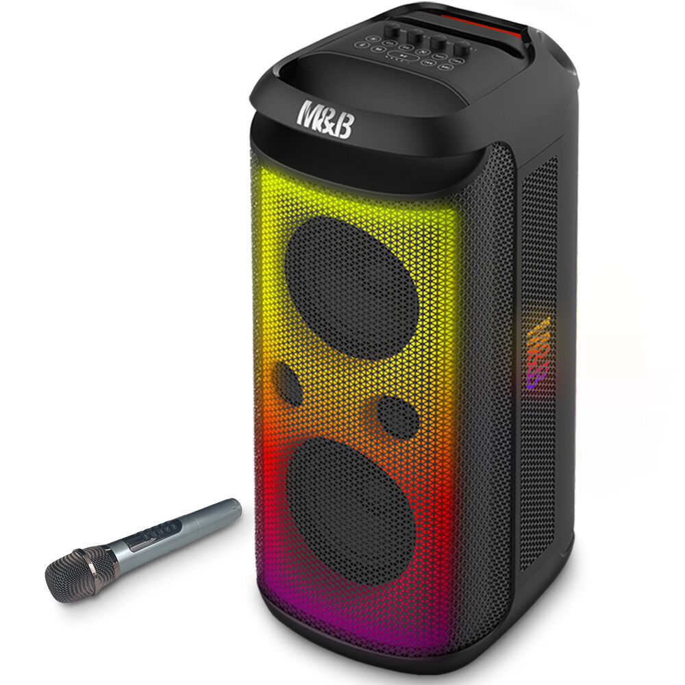 M&B Portable Splash Proof 120W Bluetooth Party Speaker with Karaoke Microphone, IPX4, TWS Pairing, V219-PESSPROVS62A