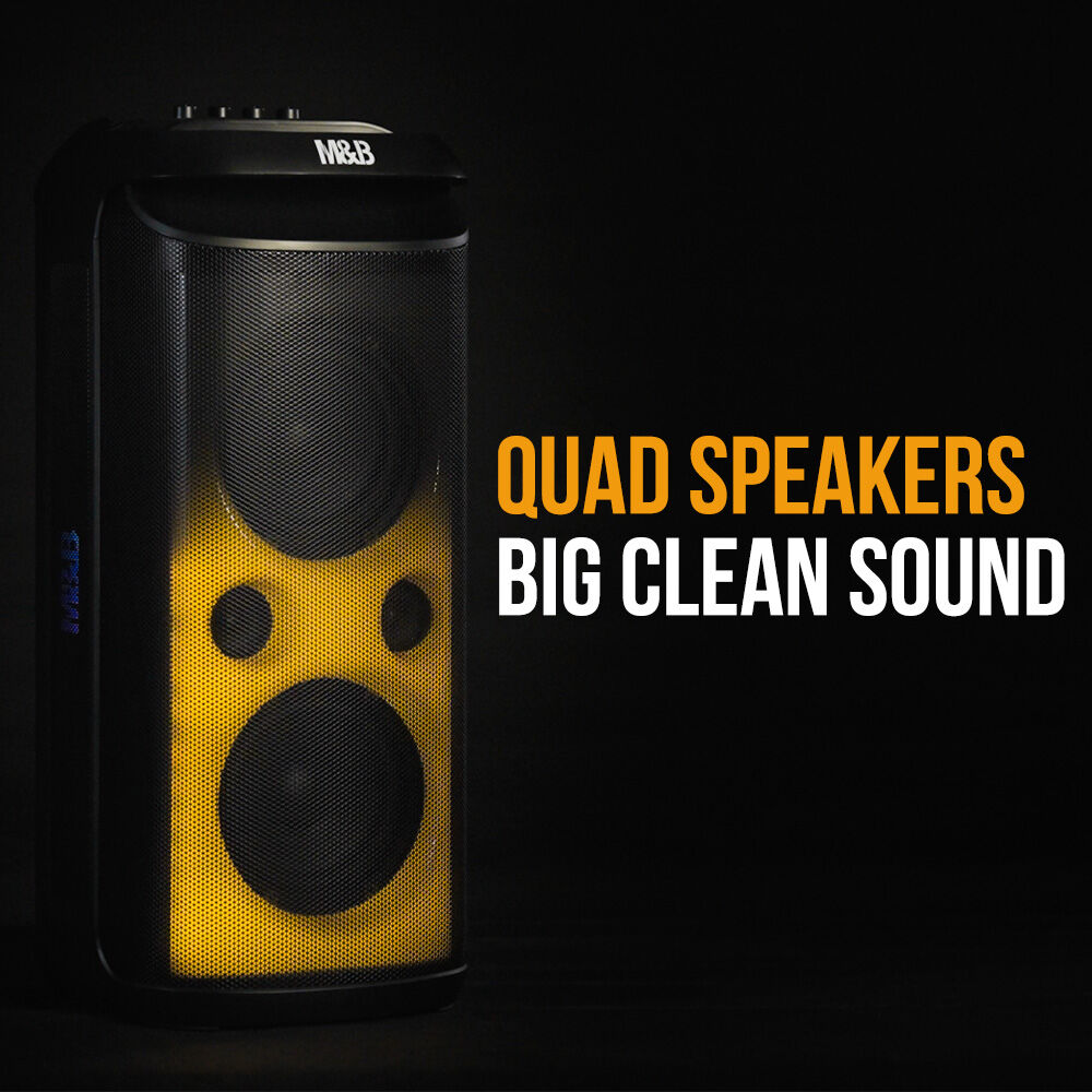 M&B Portable Splash Proof 120W Bluetooth Party Speaker with Karaoke Microphone, IPX4, TWS Pairing, V219-PESSPROVS62A