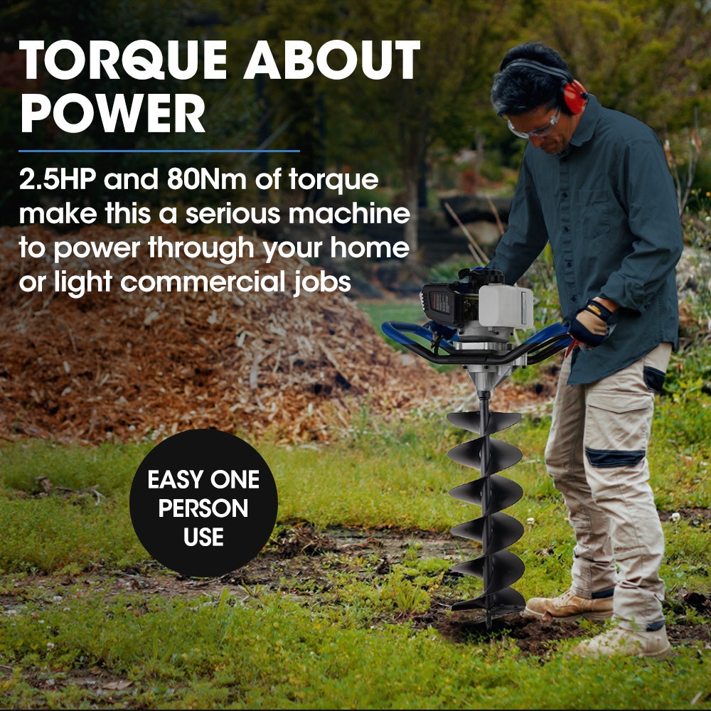 POWERBLADE PD750 52cc 2-Stroke Petrol Post Hole Digger, 200mm Auger w/ 600mm Extension Shaft V219-PHDPTRPB7C2A