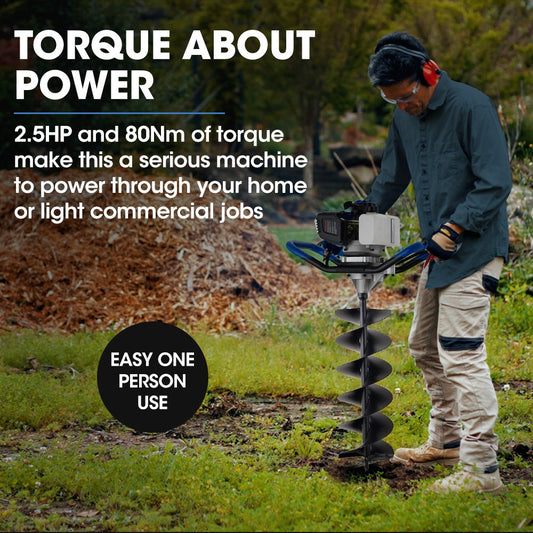 POWERBLADE PD750 52cc 2-Stroke Petrol Post Hole Digger, 200mm Auger w/ 600mm Extension Shaft V219-PHDPTRPB7C2A