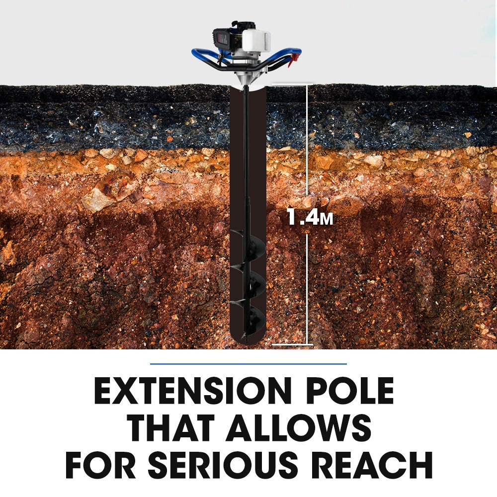 POWERBLADE PD750 52cc 2-Stroke Petrol Post Hole Digger, 200mm Auger w/ 600mm Extension Shaft V219-PHDPTRPB7C2A