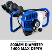 POWERBLADE PD750 52cc 2-Stroke Petrol Post Hole Digger, 200mm Auger w/ 600mm Extension Shaft V219-PHDPTRPB7C2A
