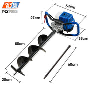 POWERBLADE PD750 52cc 2-Stroke Petrol Post Hole Digger, 200mm Auger w/ 600mm Extension Shaft V219-PHDPTRPB7C2A