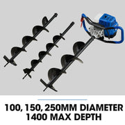 POWERBLADE PD950 52cc 2-Stroke Petrol Post Hole Digger, w/ 3 Auger bits, 600mm Extension Shaft V219-PHDPTRPB9C2A
