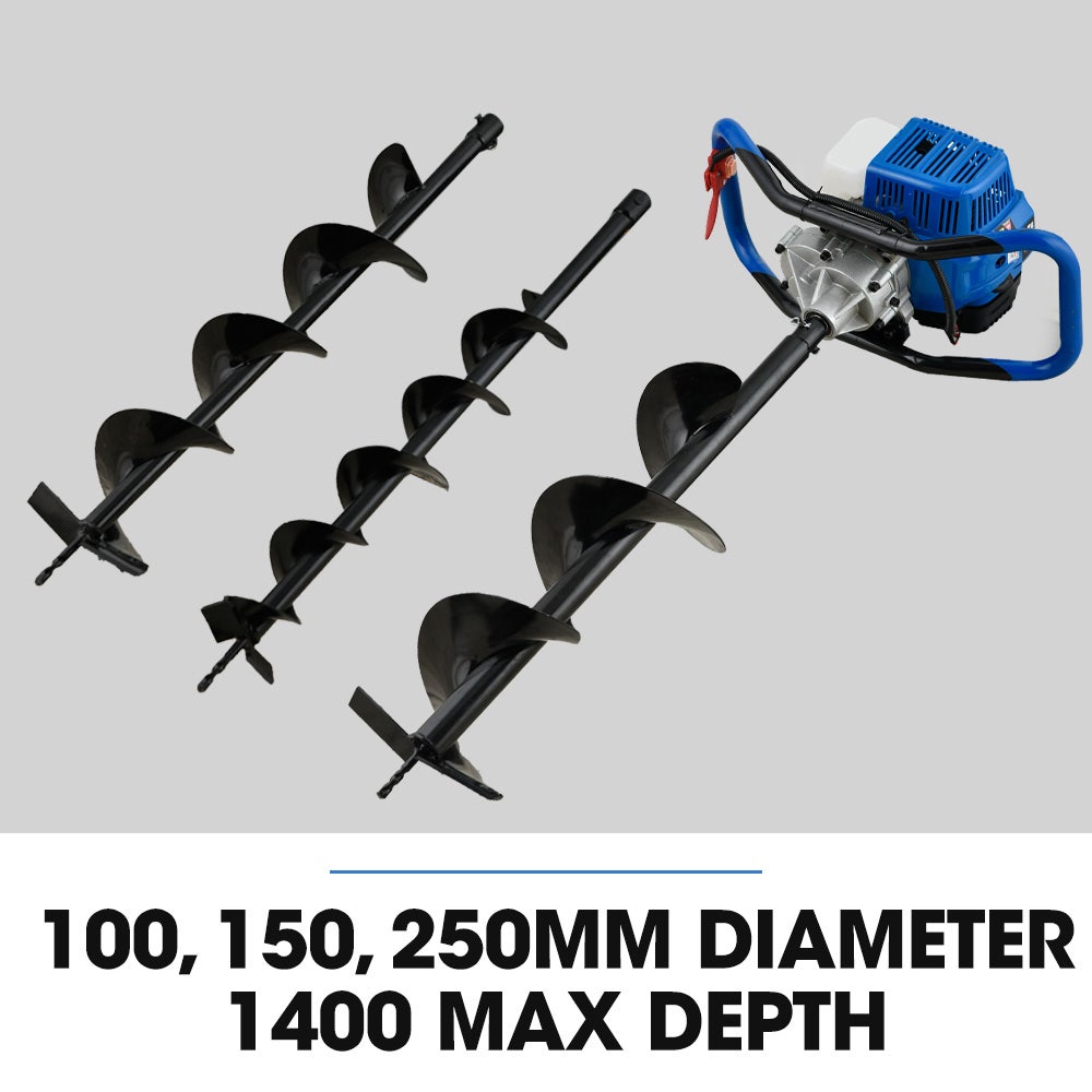 POWERBLADE PD950 52cc 2-Stroke Petrol Post Hole Digger, w/ 3 Auger bits, 600mm Extension Shaft V219-PHDPTRPB9C2A