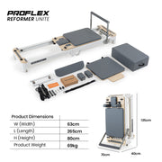 PROFLEX Aluminium Pilates Reformer Machine, Stretch Bed with box and jump board accessories V219-PILALUPFA8GA