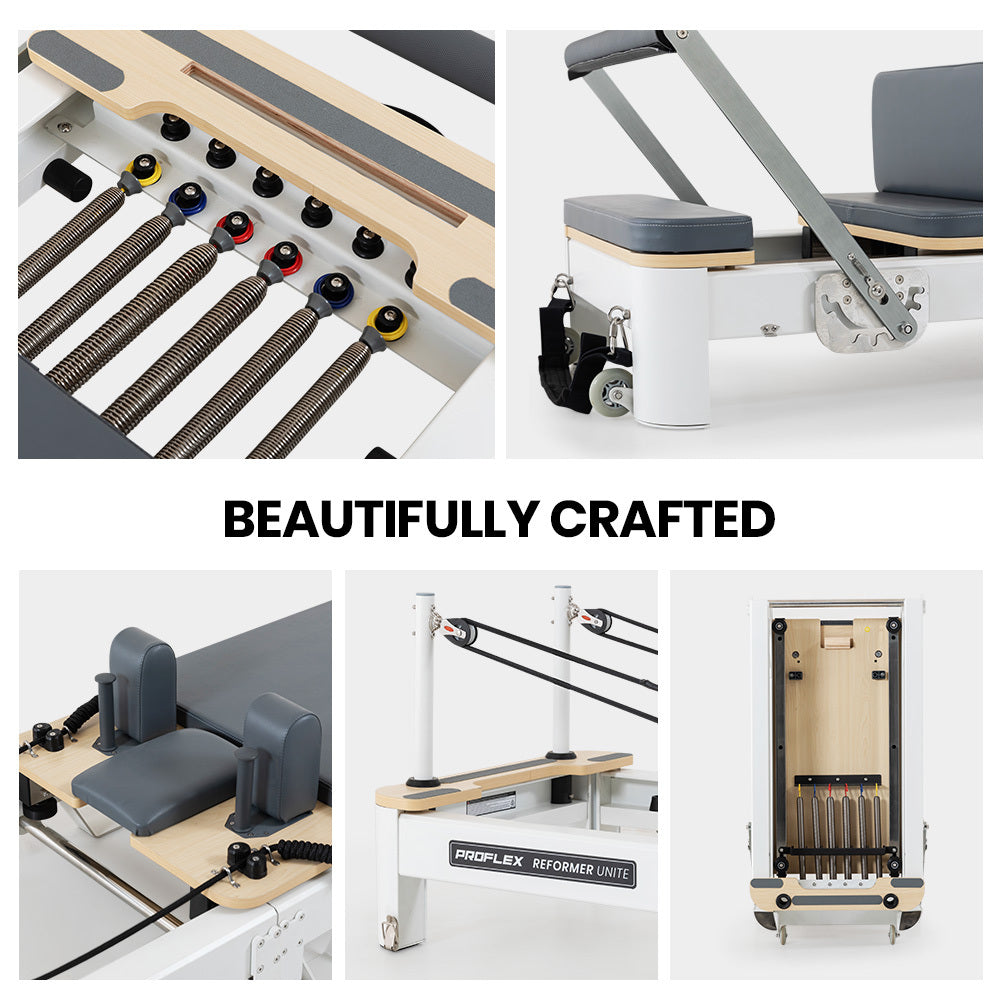 PROFLEX Aluminium Pilates Reformer Machine, Stretch Bed with box and jump board accessories V219-PILALUPFA8GA
