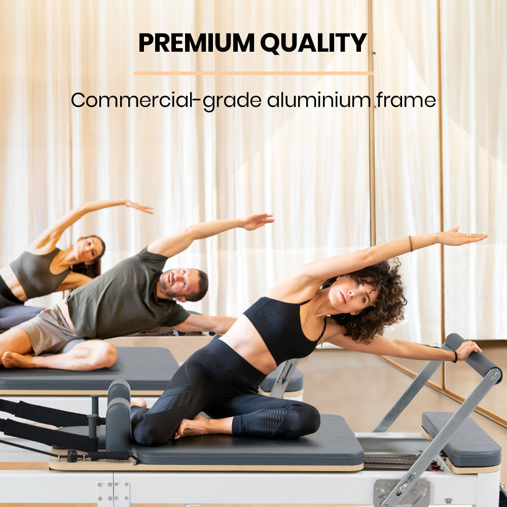 PROFLEX Aluminium Pilates Reformer Machine, Stretch Bed with box and jump board accessories V219-PILALUPFA8GA
