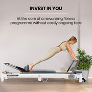 PROFLEX Aluminium Pilates Reformer Machine, Stretch Bed with box and jump board accessories V219-PILALUPFA8GA