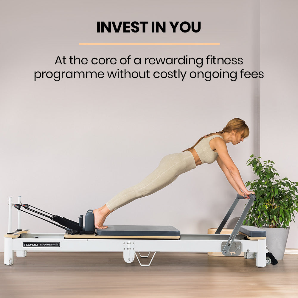 PROFLEX Aluminium Pilates Reformer Machine, Stretch Bed with box and jump board accessories V219-PILALUPFA8GA