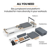 PROFLEX Aluminium Pilates Reformer Machine, Stretch Bed with box and jump board accessories V219-PILALUPFA8GA