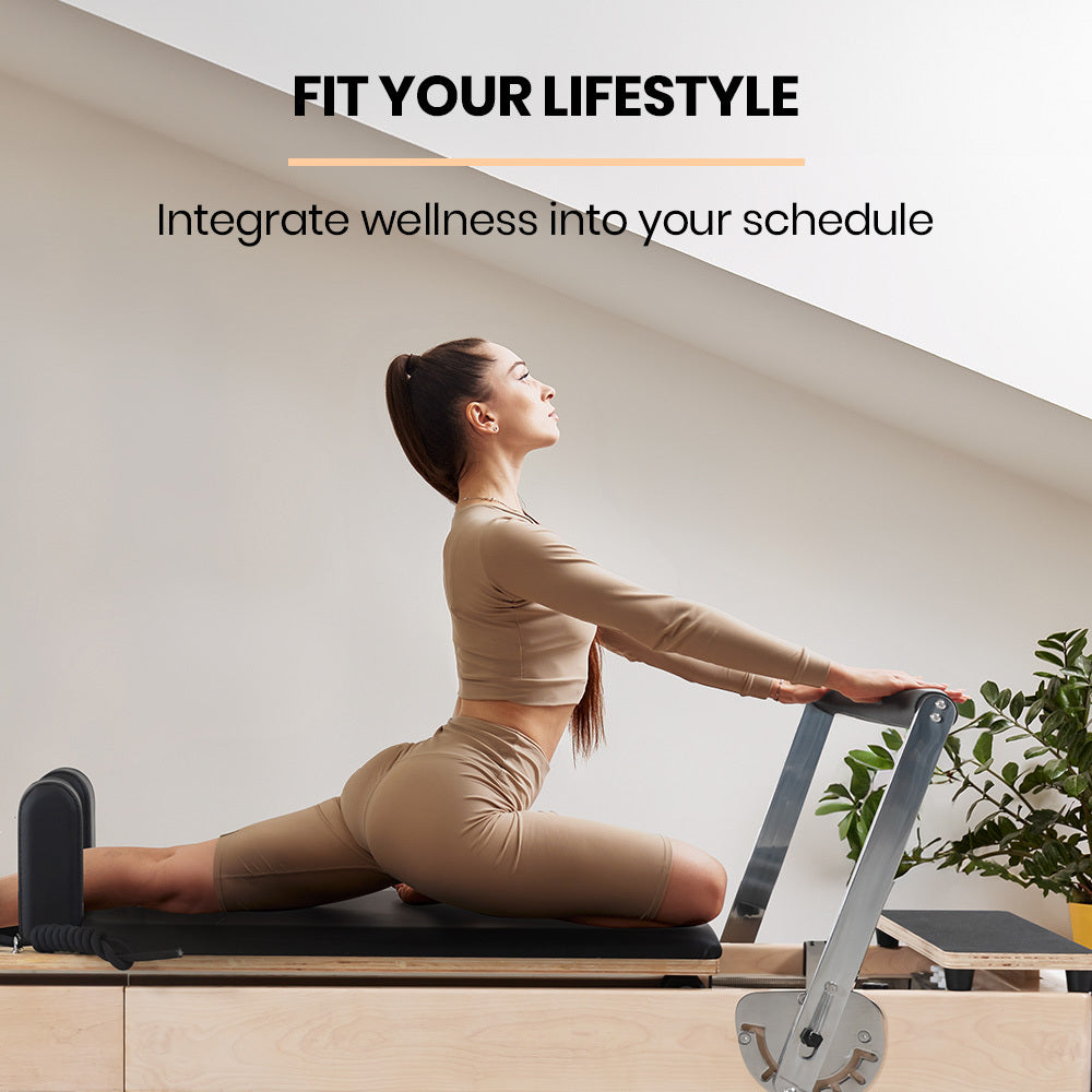 PROFLEX Wooden Pilates Reformer Machine, Stretch Bed with box and jump board accessories V219-PILWODPFW7BA