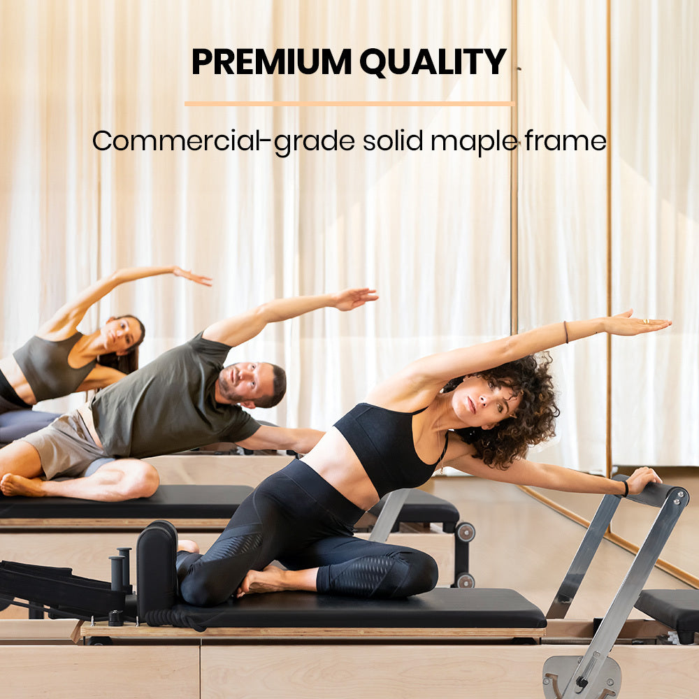 PROFLEX Wooden Pilates Reformer Machine, Stretch Bed with box and jump board accessories V219-PILWODPFW7BA