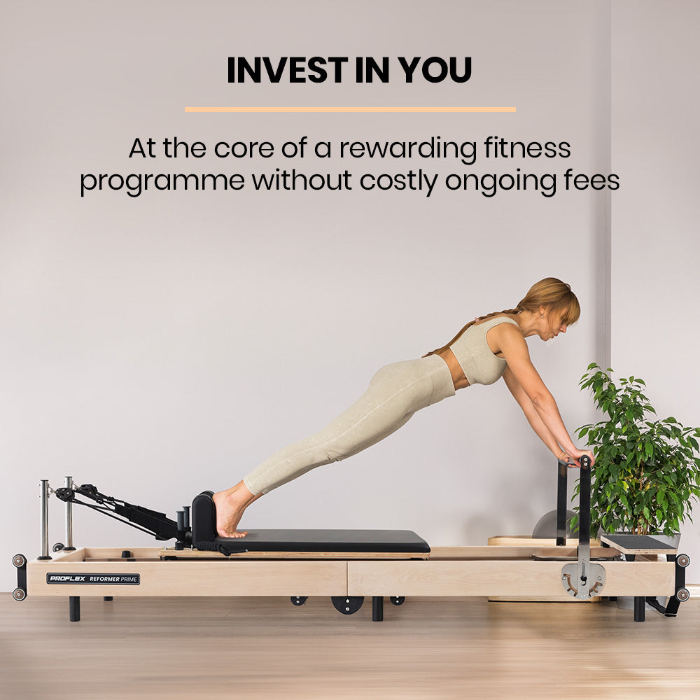 PROFLEX Wooden Pilates Reformer Machine, Stretch Bed with box and jump board accessories V219-PILWODPFW7BA